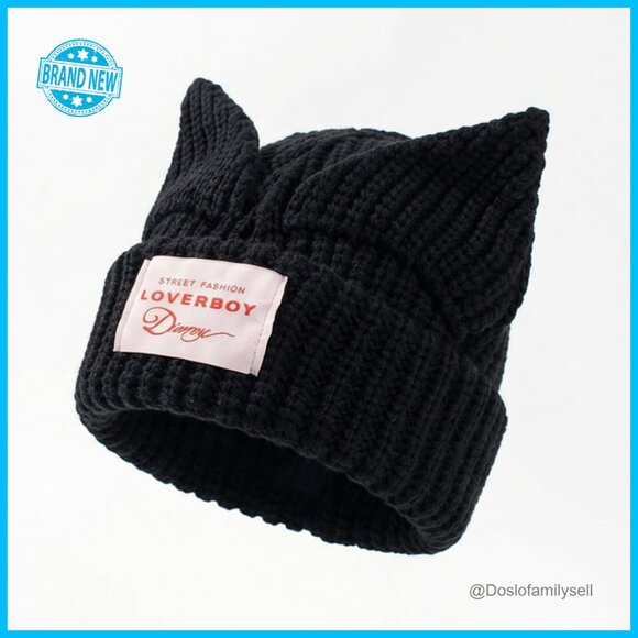 Cat Ear Beanie Y2K Cute Knit Hat Warm Crochet Skull Cap Unisex Fashion main image 5